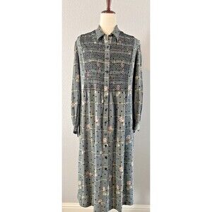Karin Stevens VTG maxi long sleeve womens dress sz 4P cabincore cottage flaw